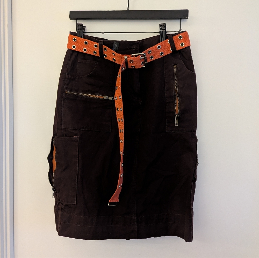 Brown Cargo Skirt with Contrasting Pockets